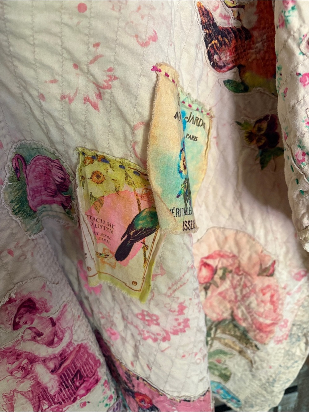 Magnolia Pearl Cream Patchwork Poncho with Pink, Teal & Purple Accents - Picture 6 of 12